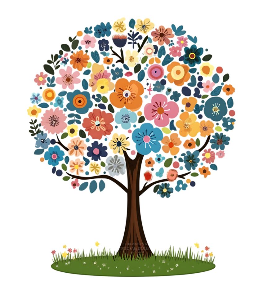 A colorful tree with many flowers on it png