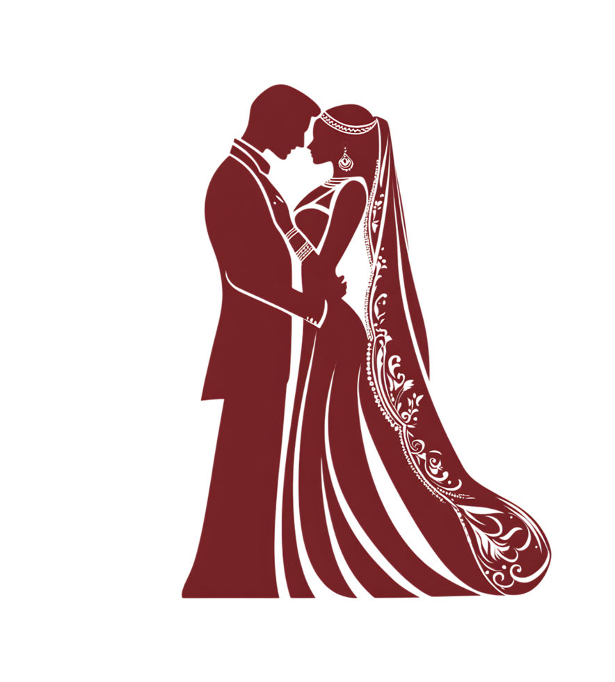 A bride and groom silhouette in red png