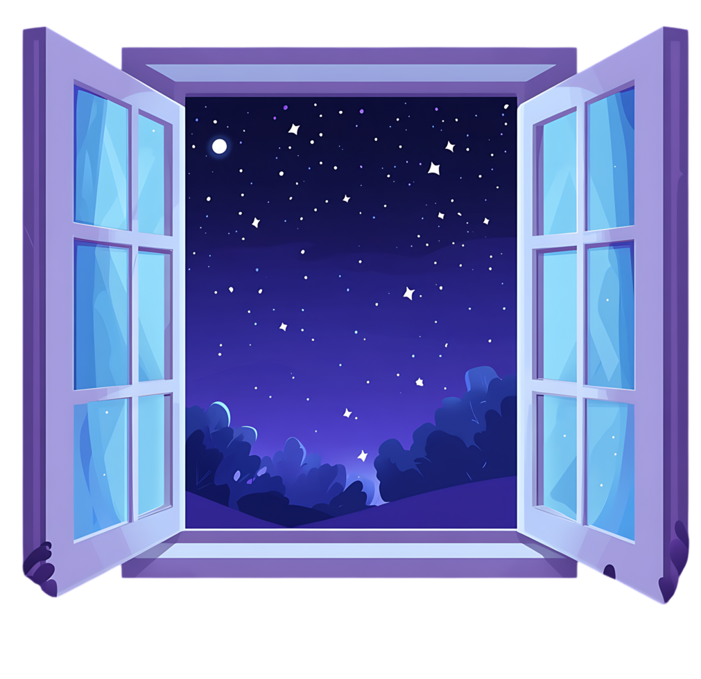 An open window with a night sky outside png