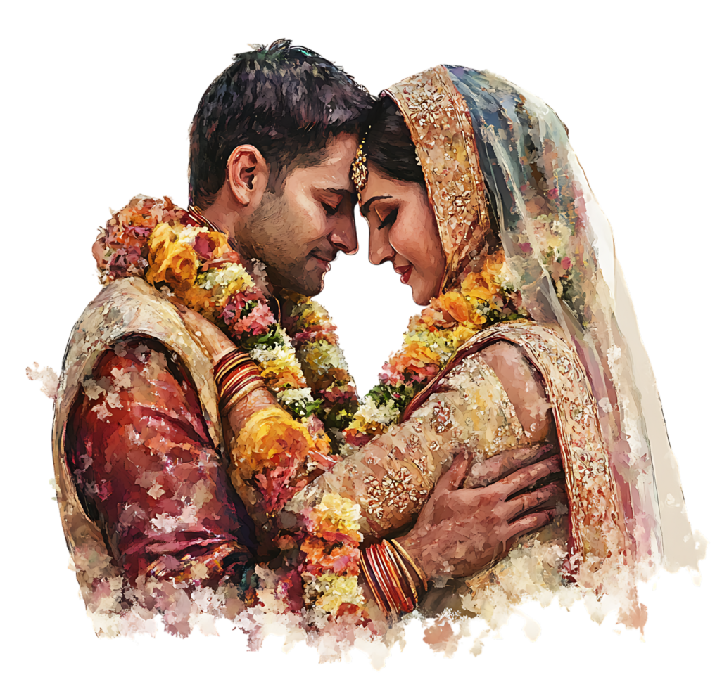 An indian couple in traditional attire hugging each other png