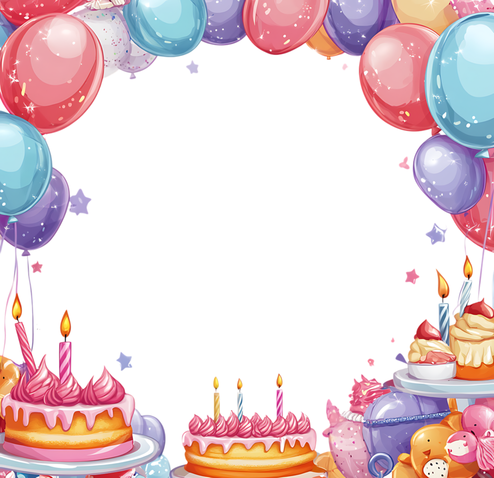 Birthday frame with balloons and cake png