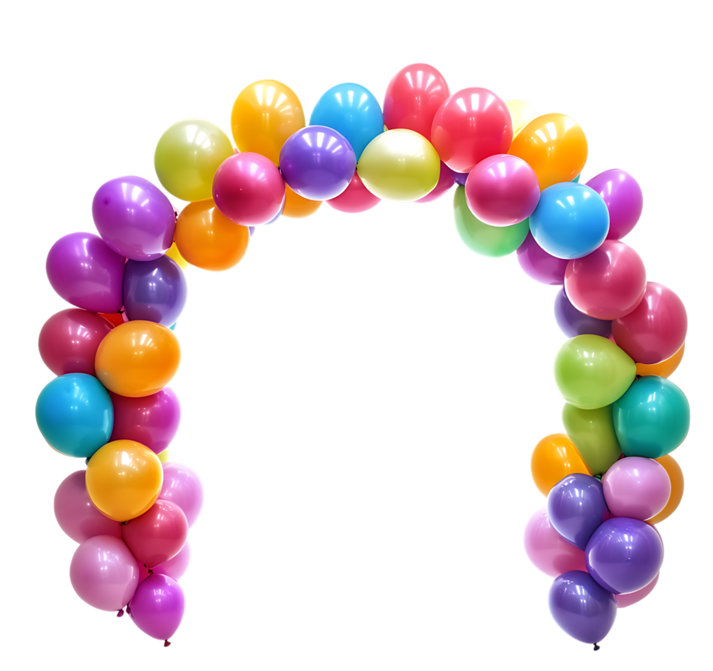 A rainbow colored balloon arch is shown on a black background png