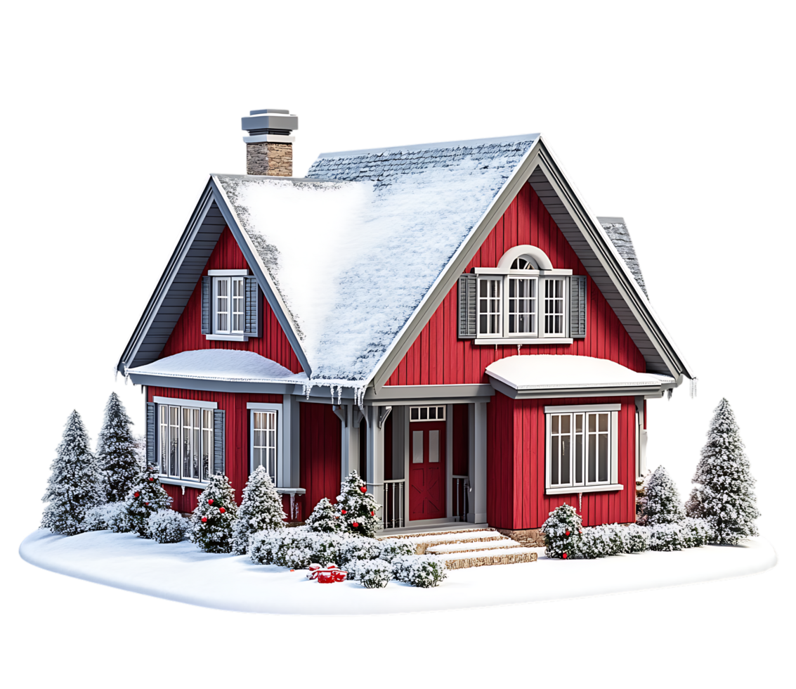 A red house with snow on the ground png