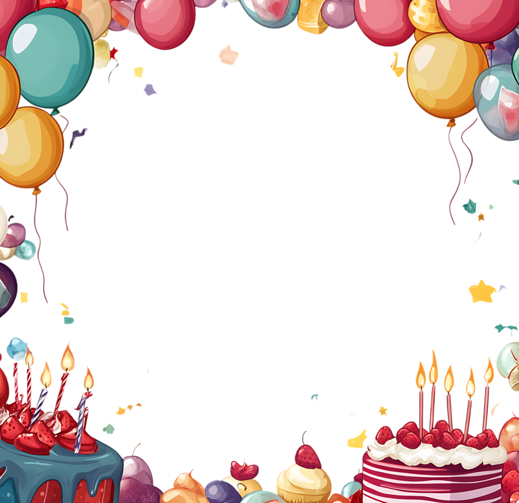 Birthday frame with balloons and cake png