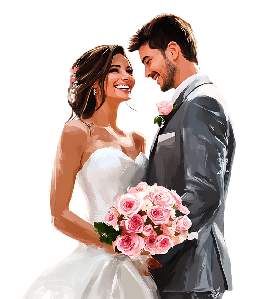 Romantic illustration of a bride and groom png