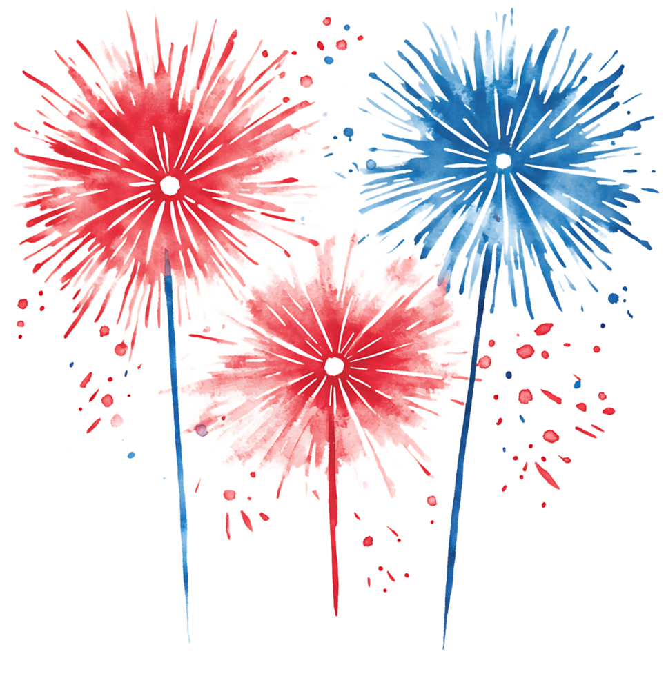 Red, white, and blue firework bursts png