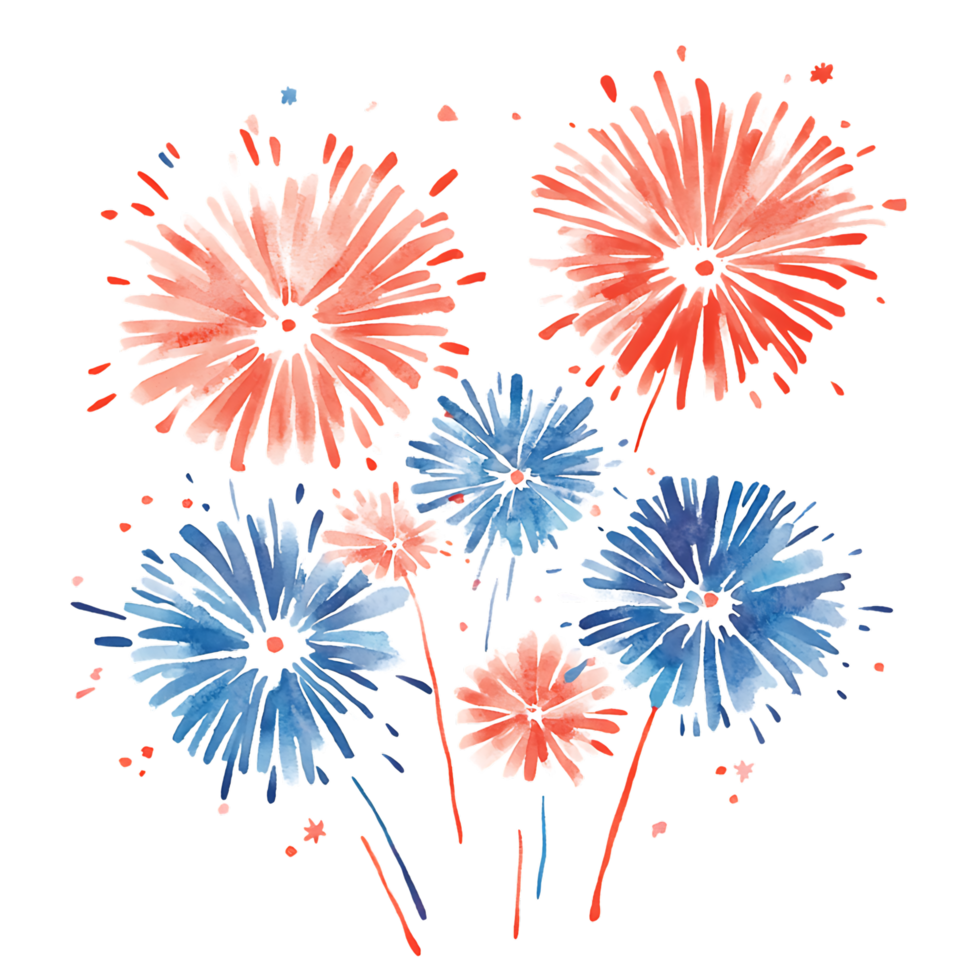 Red and blue floral firework burst illustration png