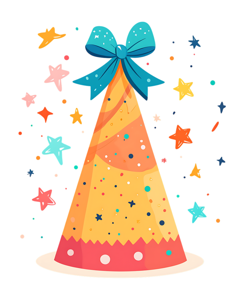 Colorful party hat with bow and stars png