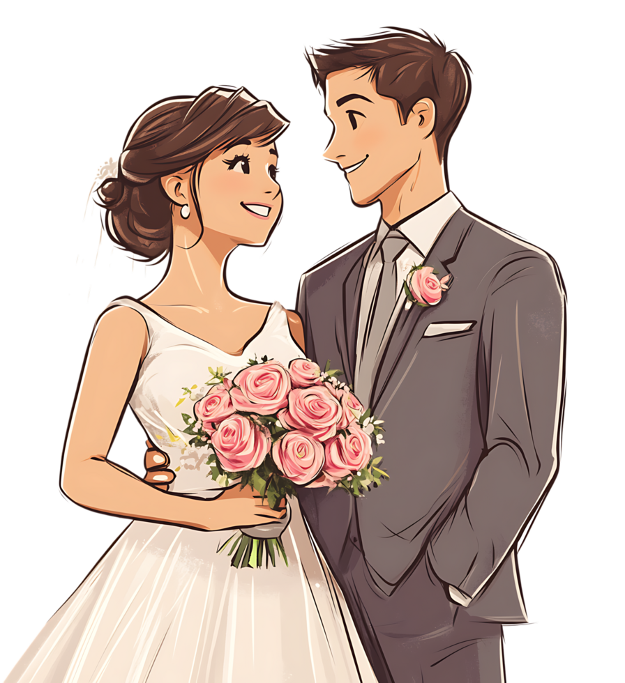 Happy bride and groom illustration png