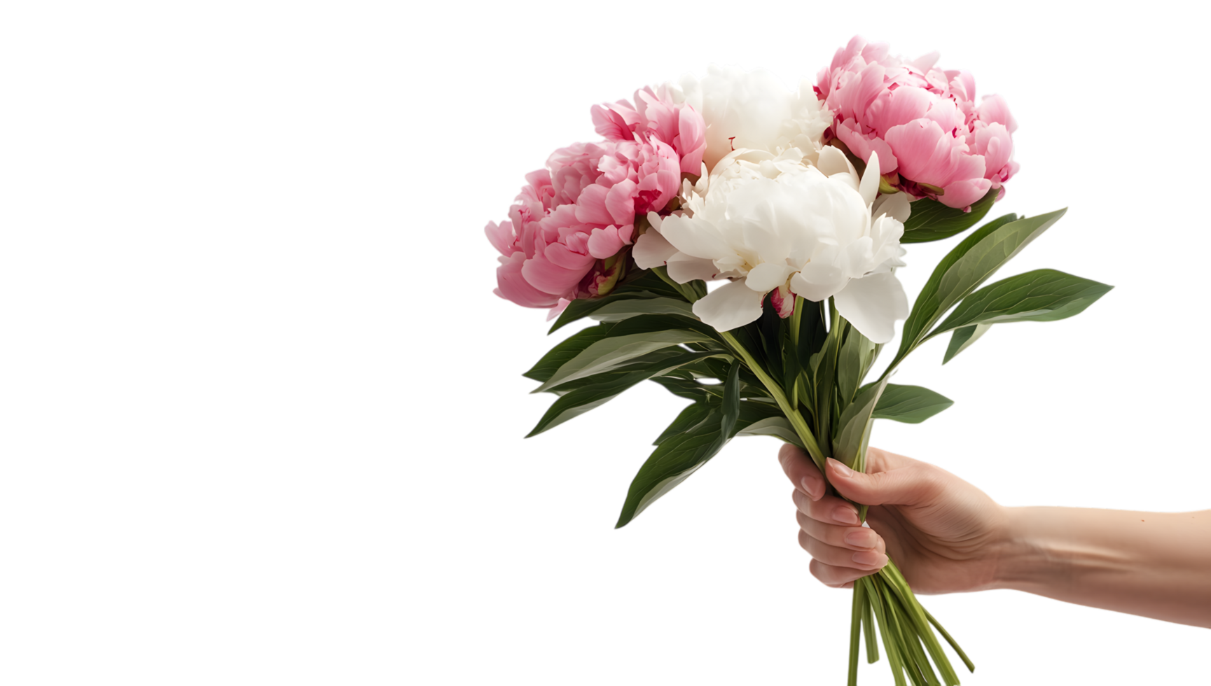 A person holding a bouquet of pink and white flowers png