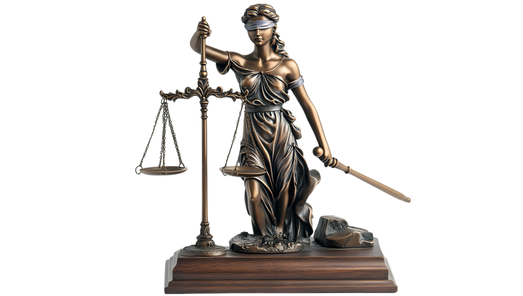 Bronze Lady Justice Statue with Scales and Sword png