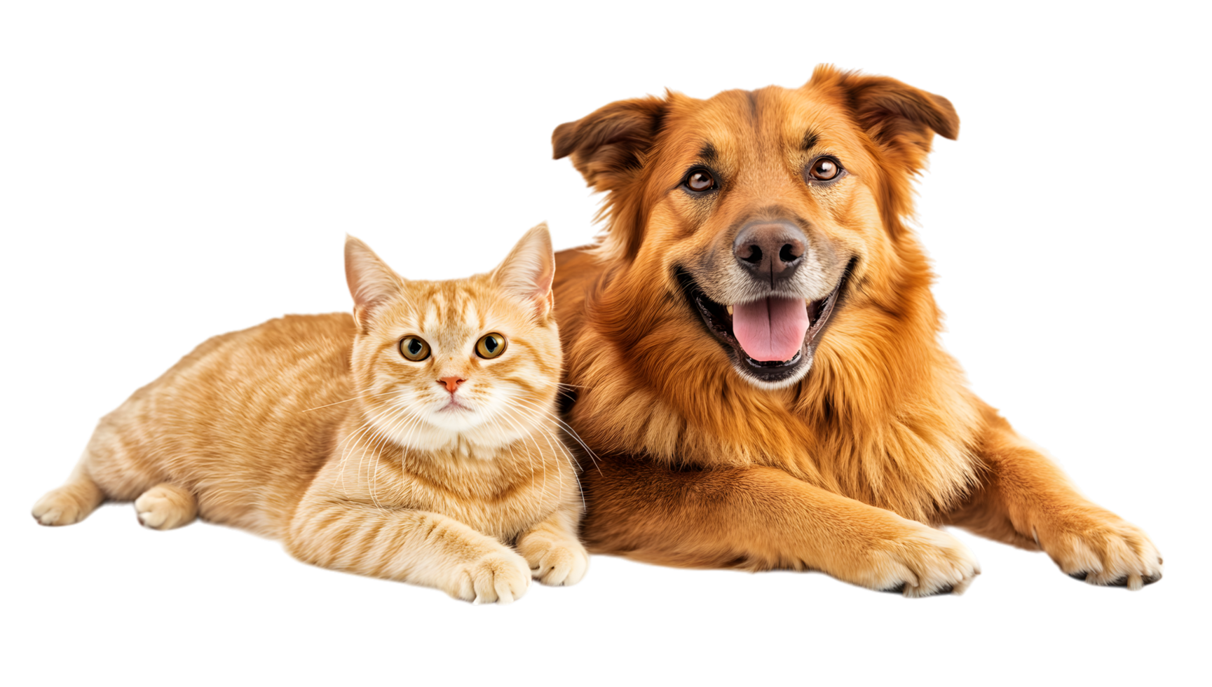 A dog and cat are sitting together on a black background png
