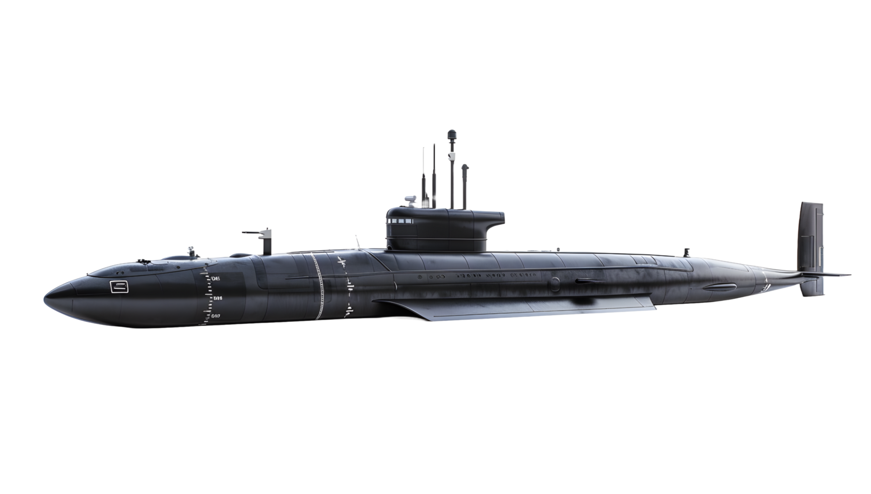 A submarine is shown in black against a black background png