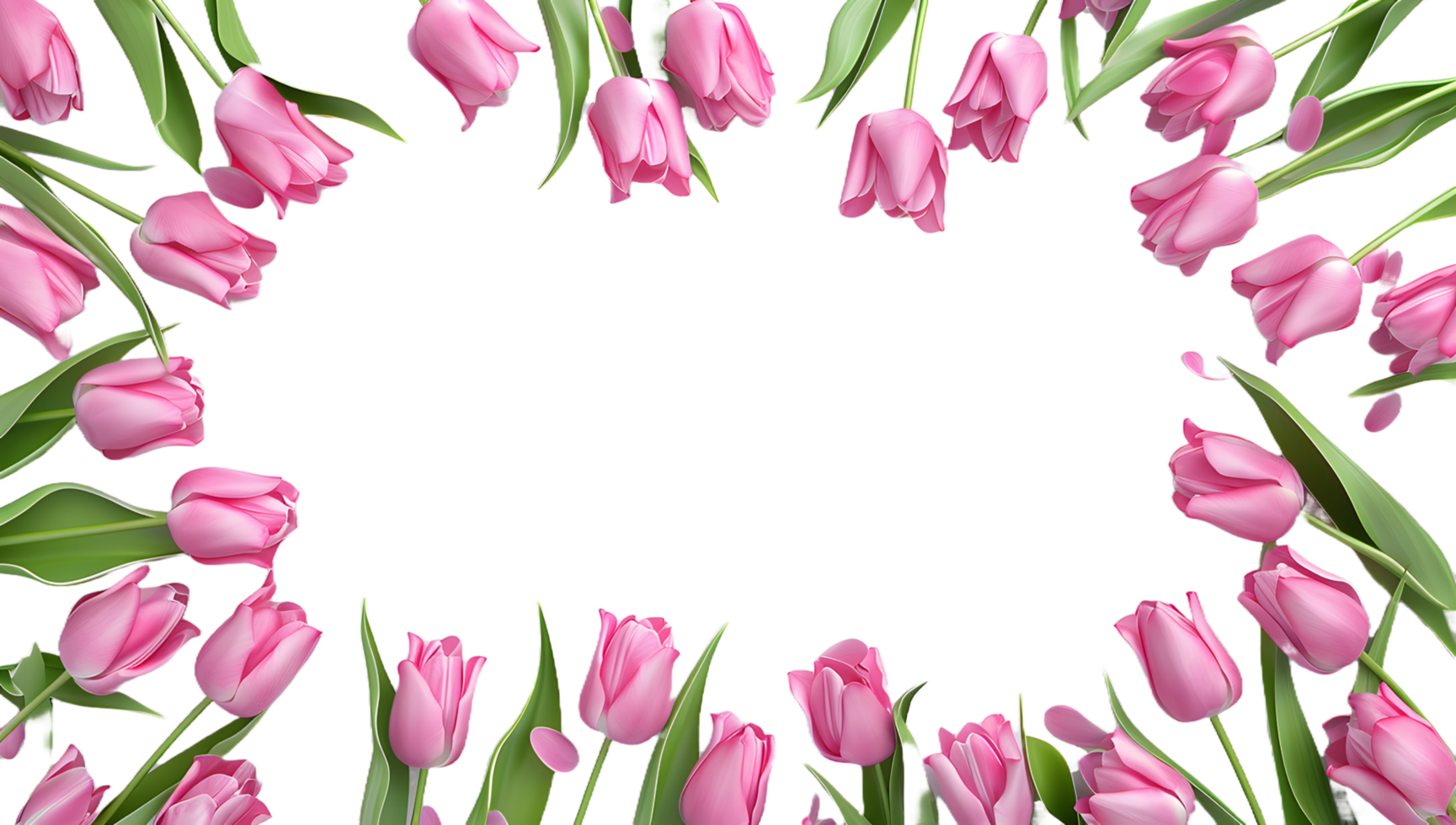 Pink tulips are arranged in a circle on a black background png