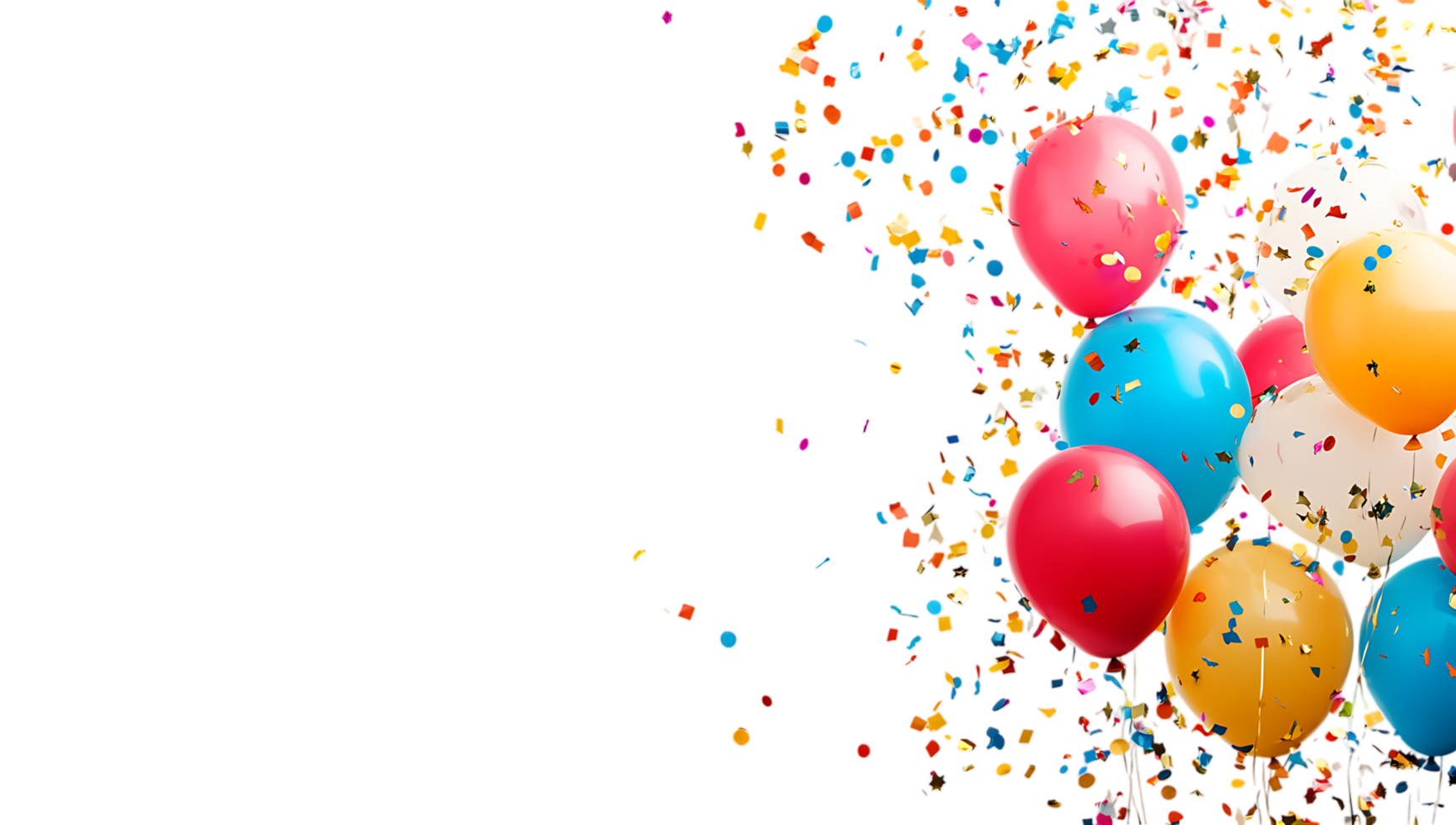 Many colorful balloons and confetti falling from the sky png