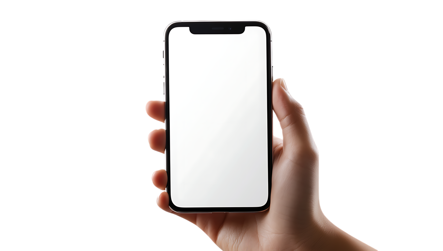 Hand holding an iphone xr with a blank screen png
