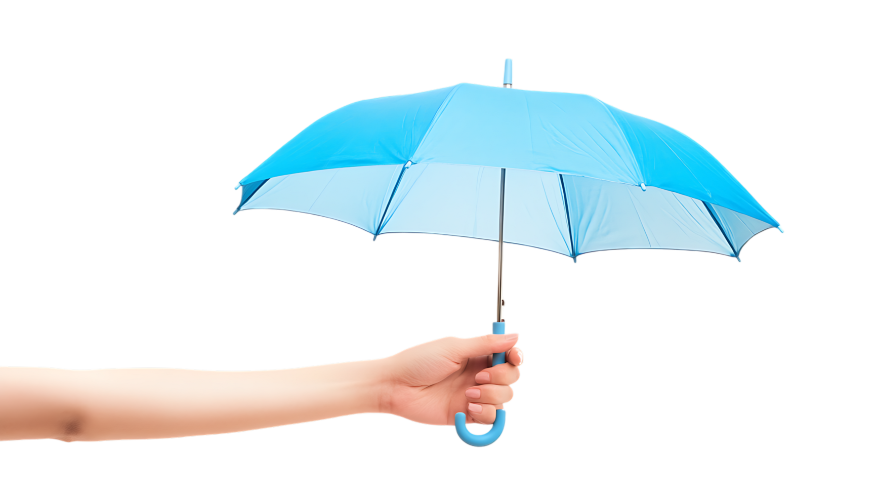 A hand holding a blue umbrella over a black background png