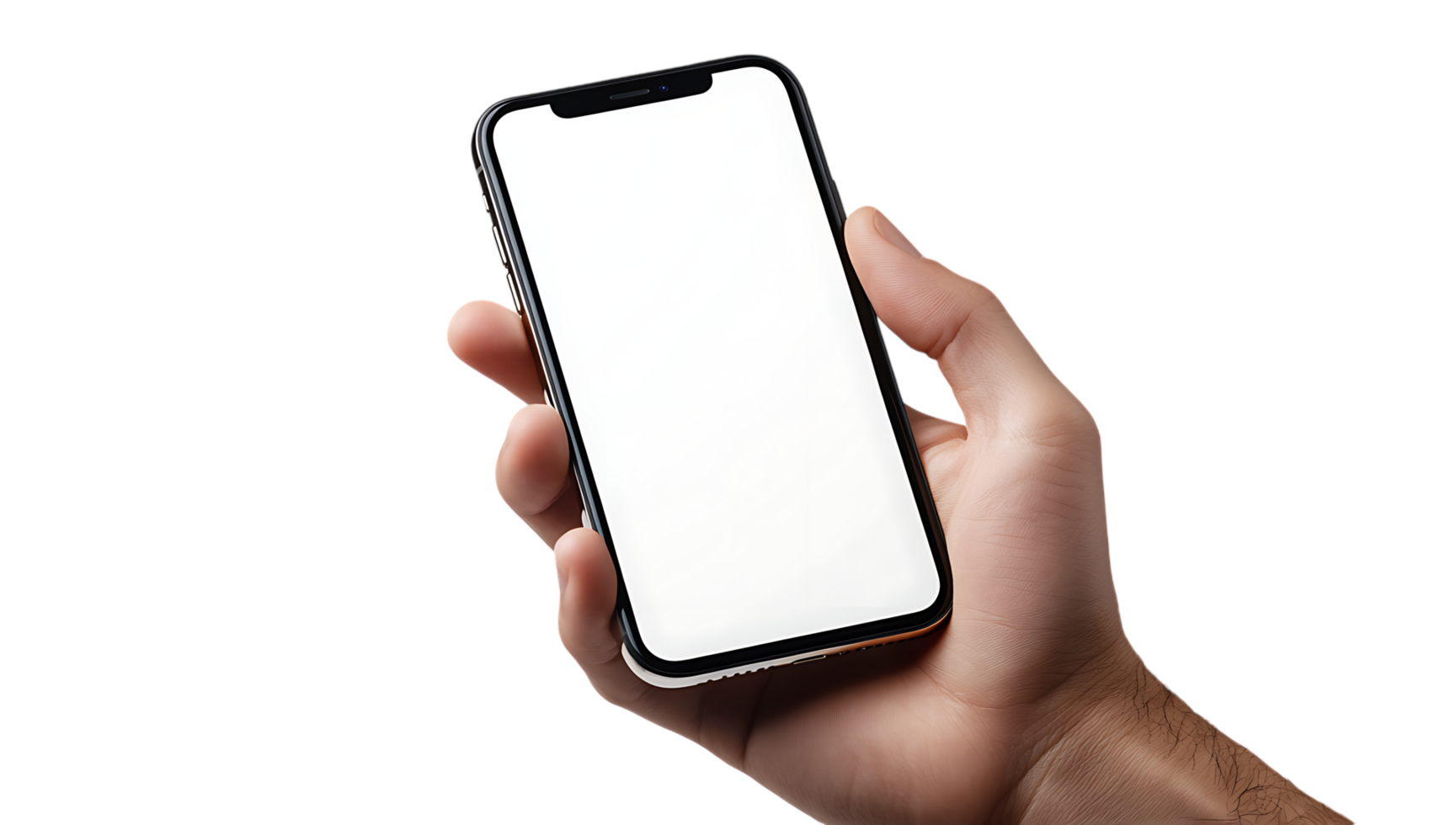 Hand holding a white iphone xr with blank screen png