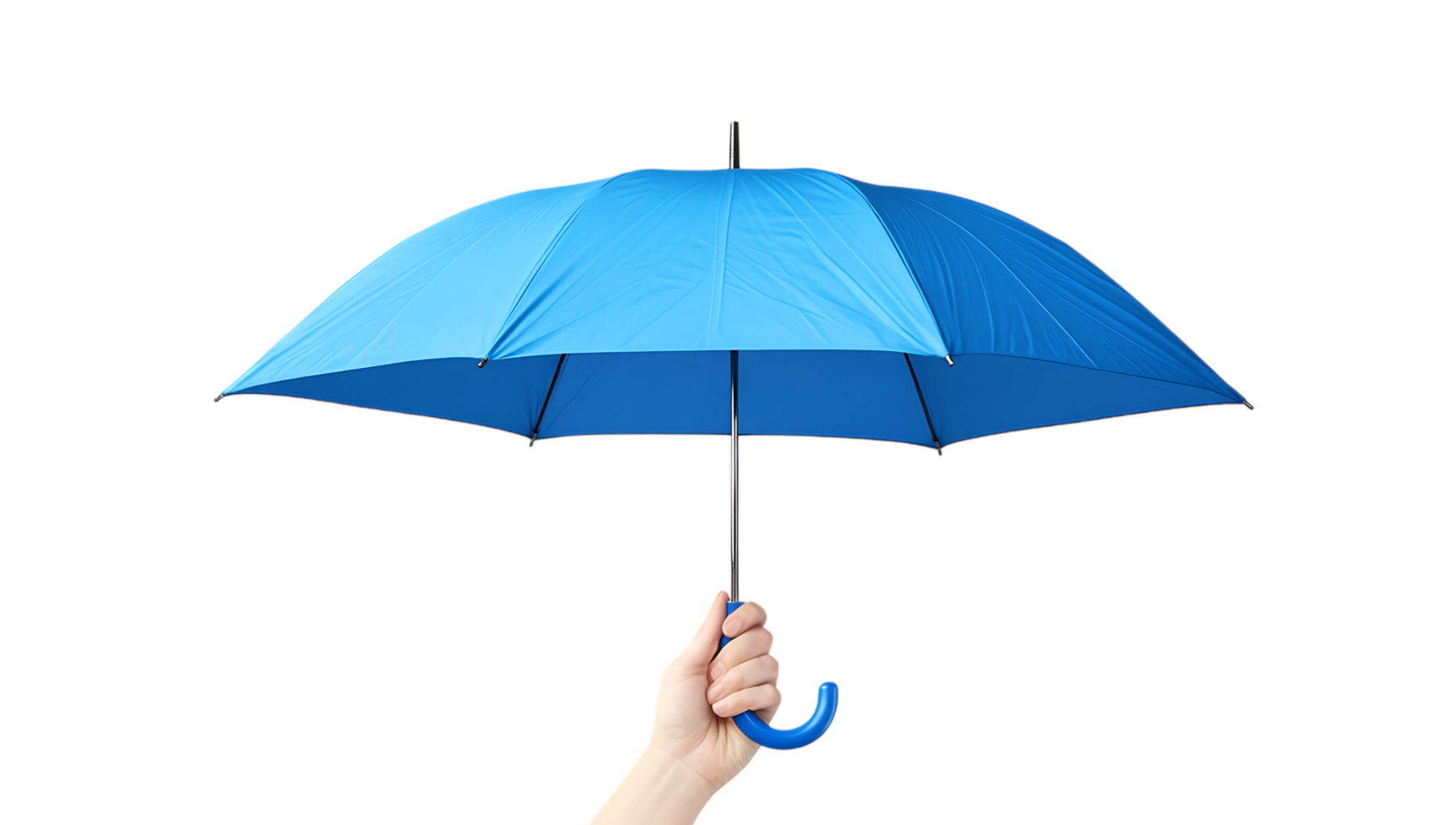 A person holding a blue umbrella over a black background png