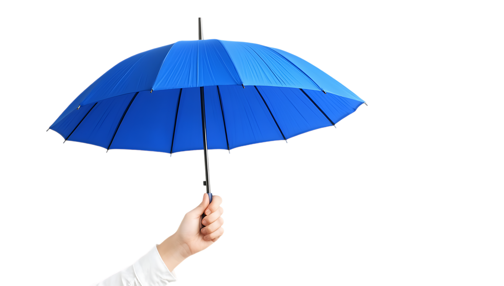 A person holding a blue umbrella over a black background png
