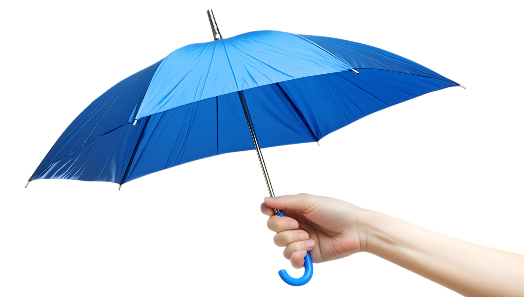 A hand holding a blue umbrella over a black background png