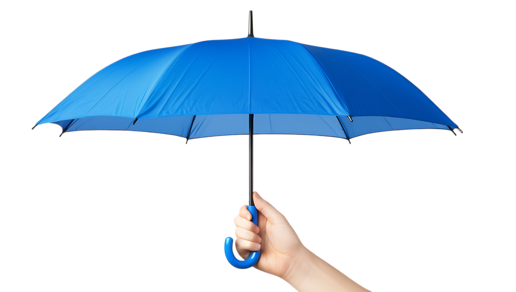 A person holding a blue umbrella over a black background png