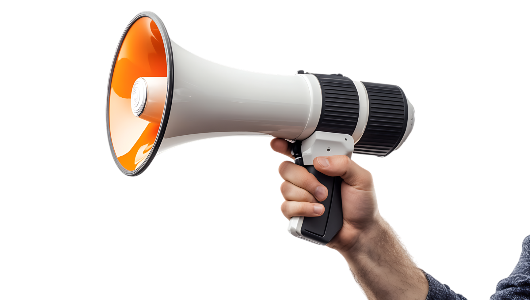 A person holding a megaphone over a black background png
