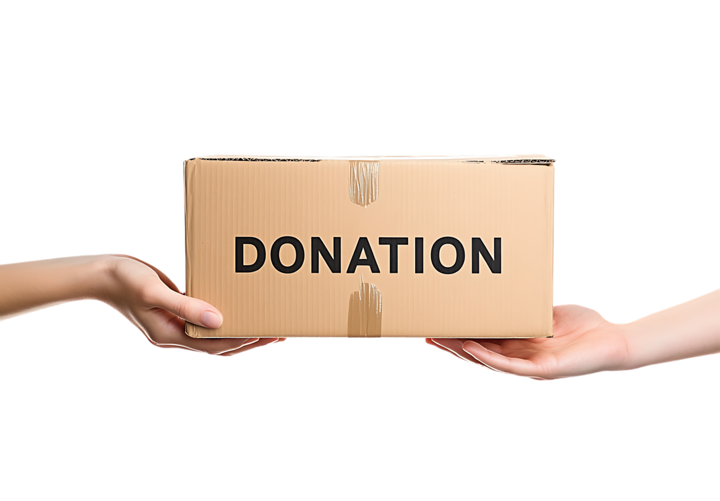 Donation box with two hands holding it png