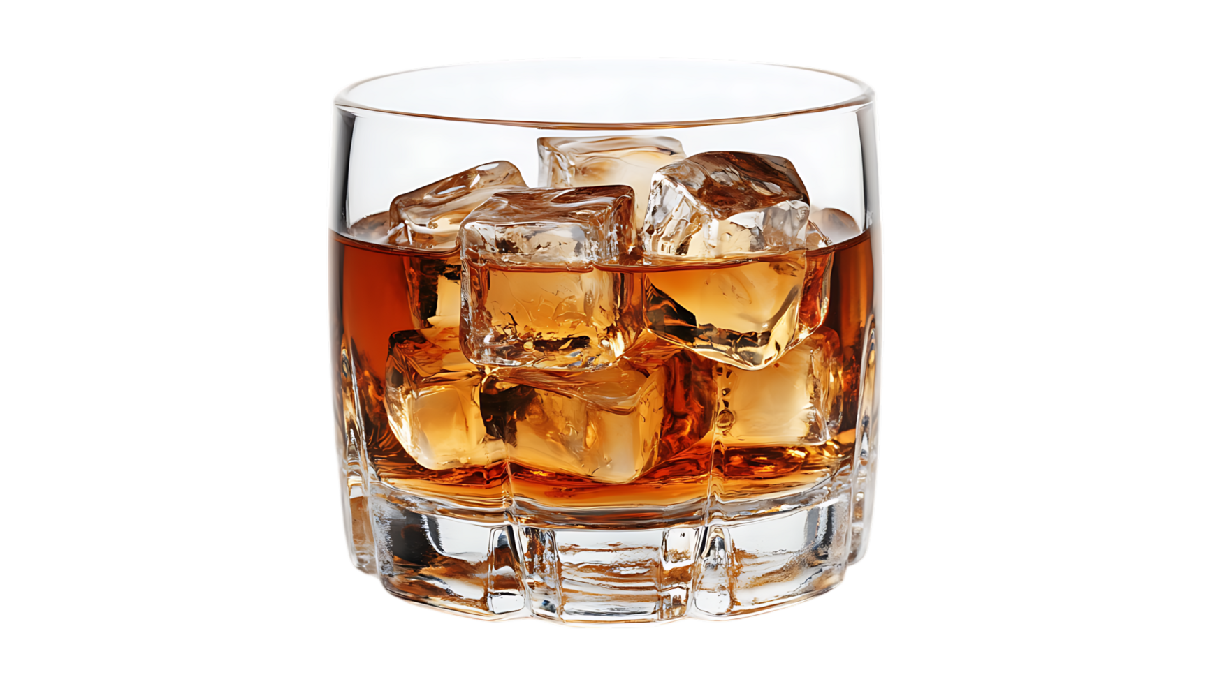 A glass of whiskey with ice cubes png
