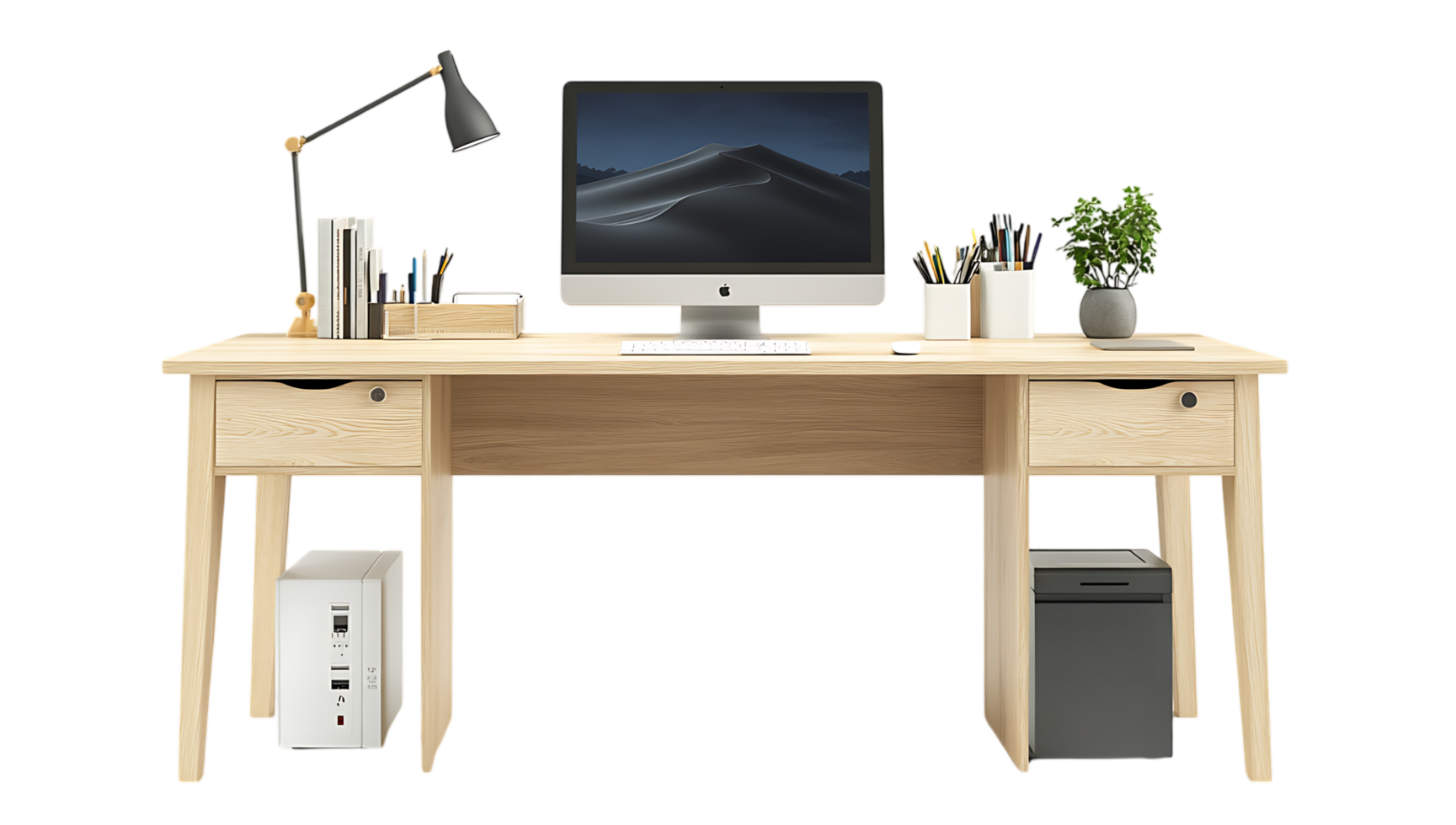 Modern desk with computer png
