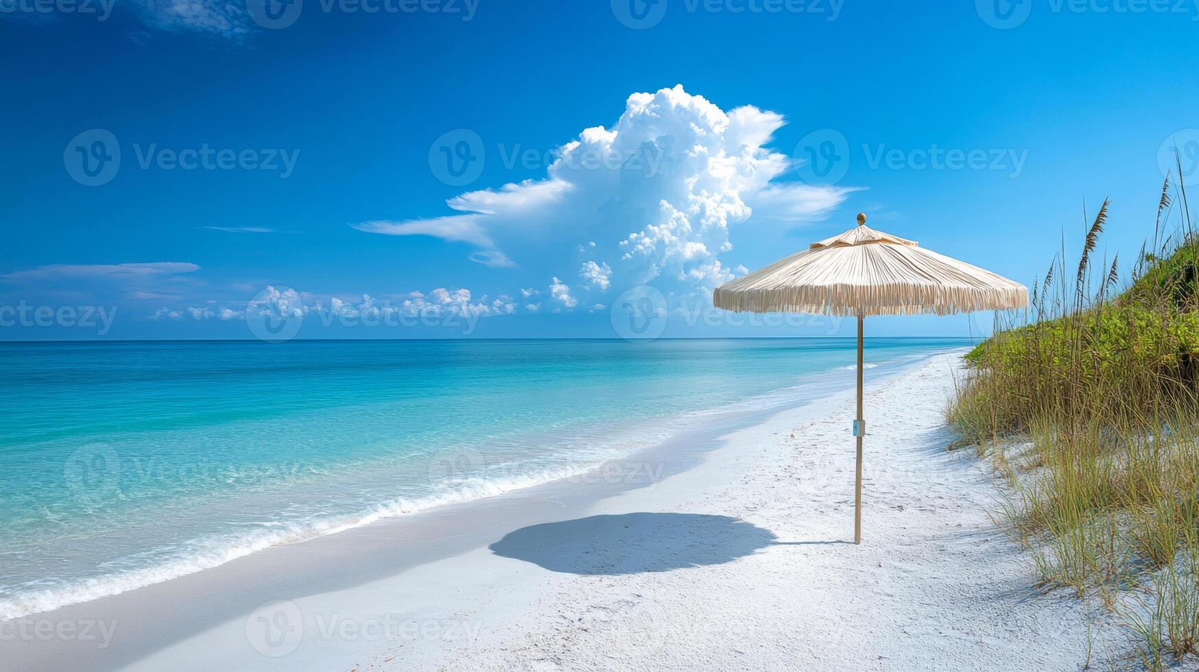 A beach umbrella on a sandy beach photo