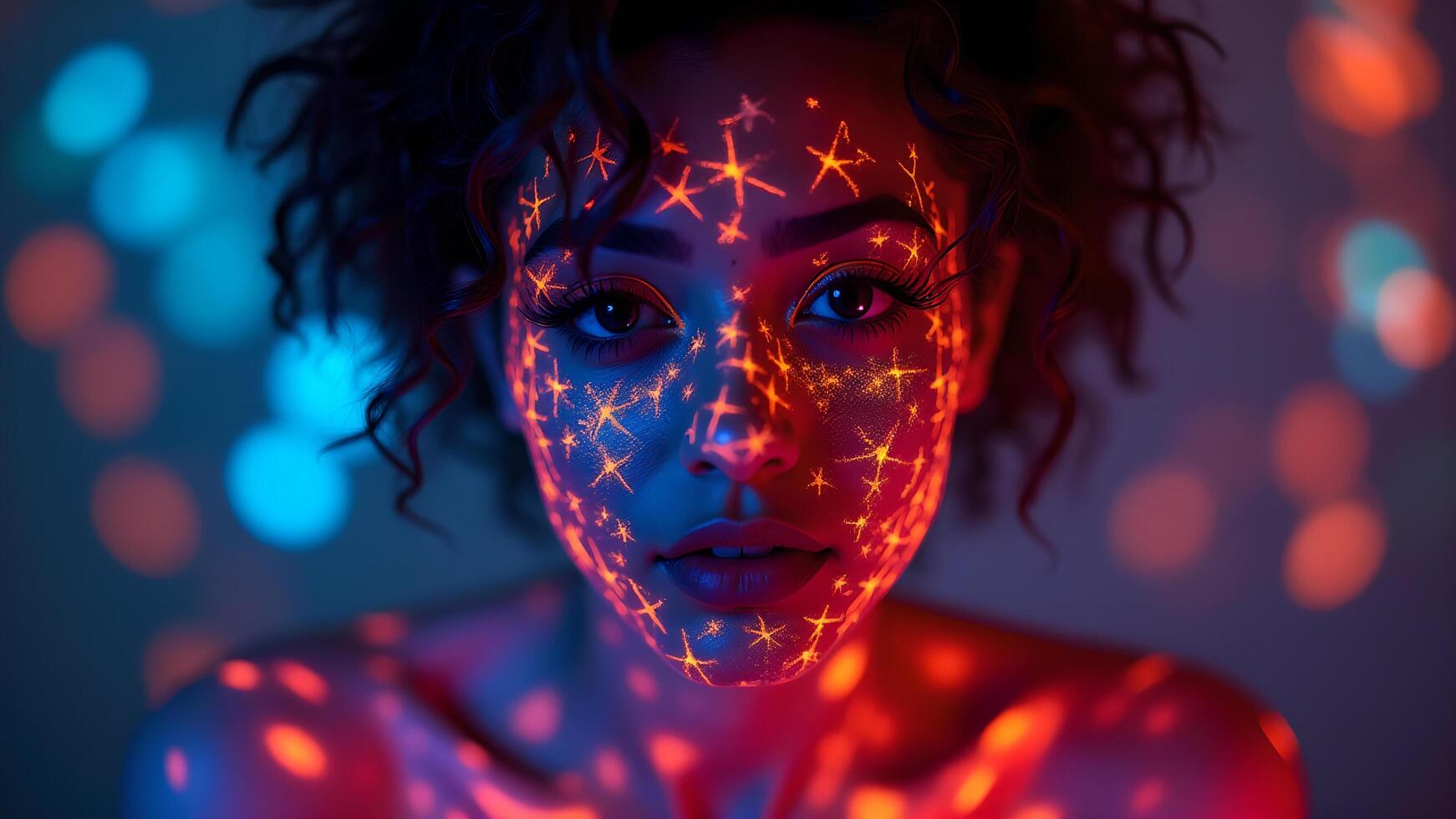Woman With Glowing Star Patterns on her Face photo