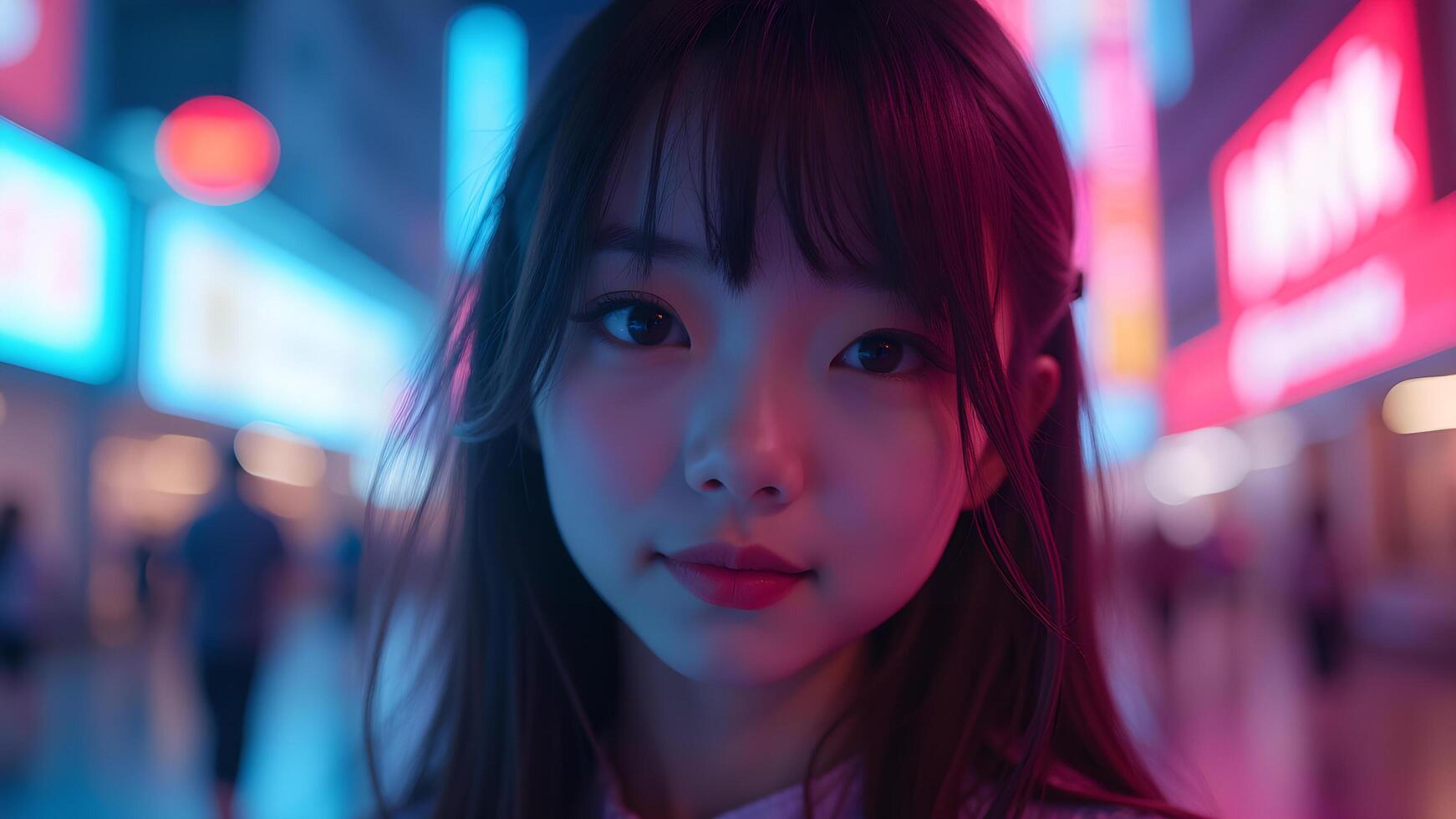 Girl with neon lights in the urban environment photo