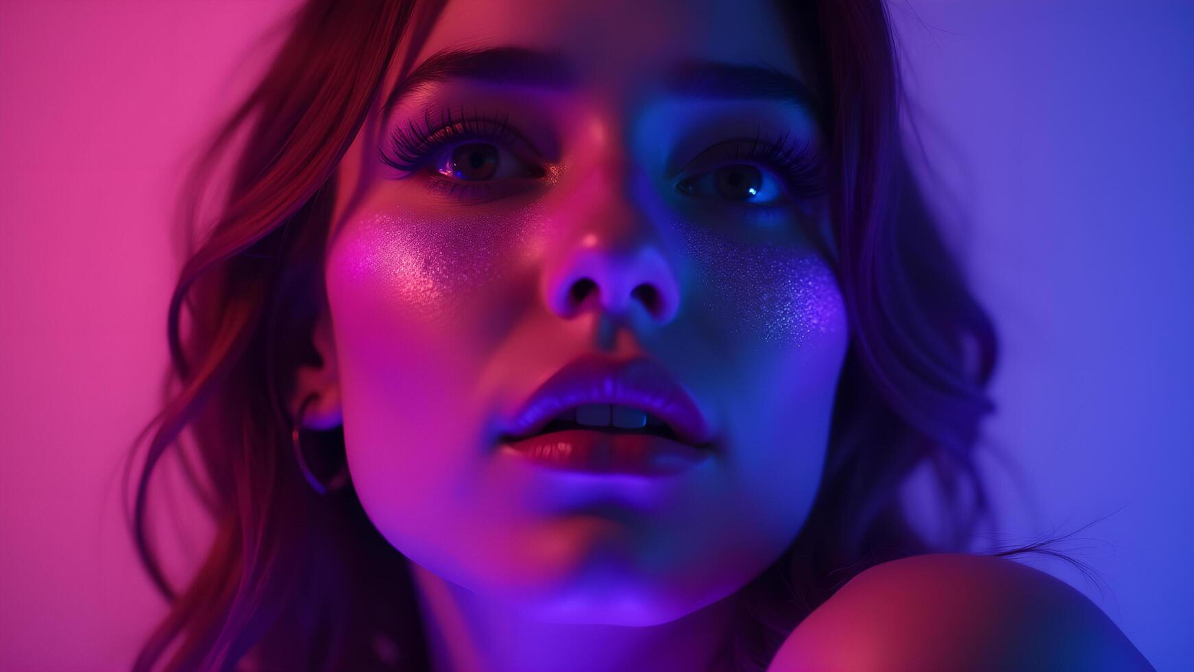 Close up of a woman with makeup in neon lights photo