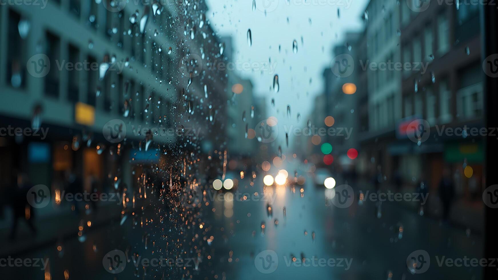 Rainy Day Cityscape Through a Window View photo