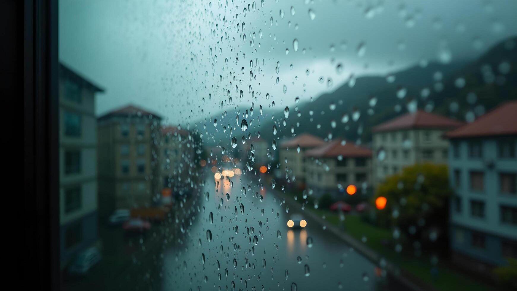 Raindrops on Window, City View in the Background photo