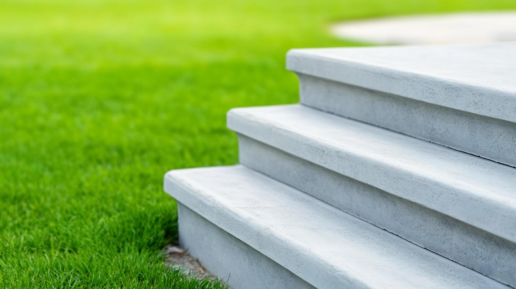 Concrete steps in front of a green lawn photo