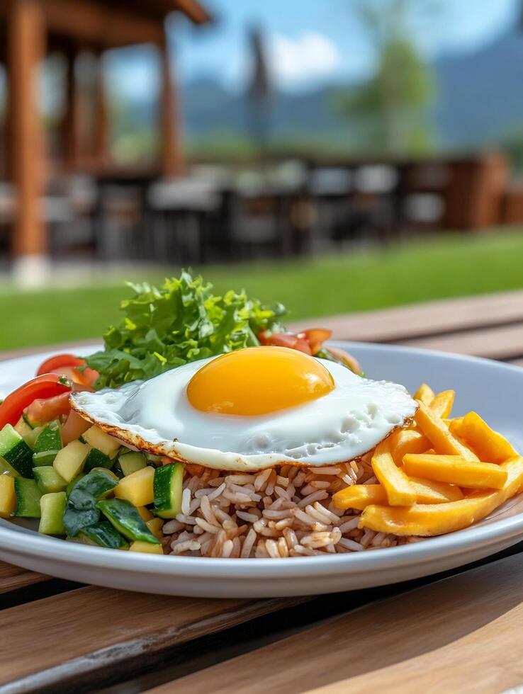 A plate of food on a table photo