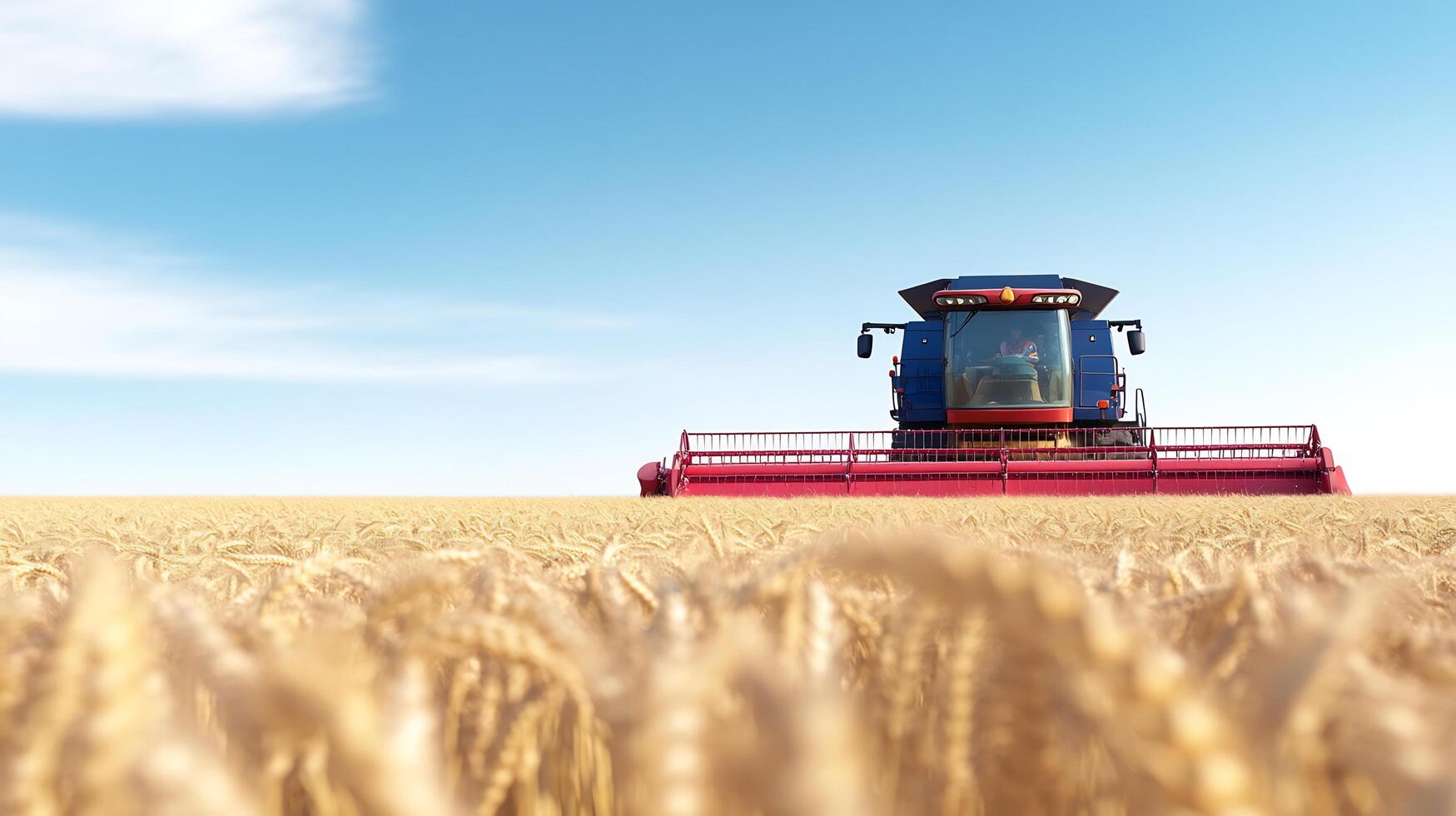 A combine harvester is in the middle of a wheat field photo