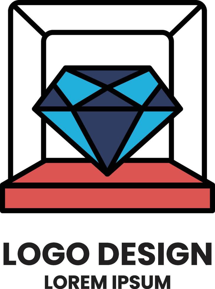 diamond is displayed in glass case vector