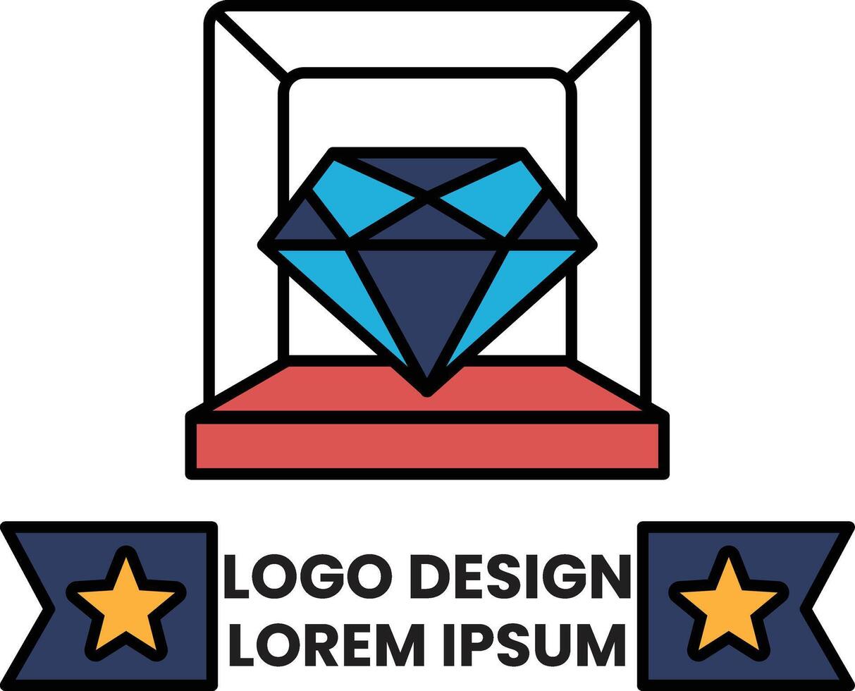 diamond is displayed in a glass case vector