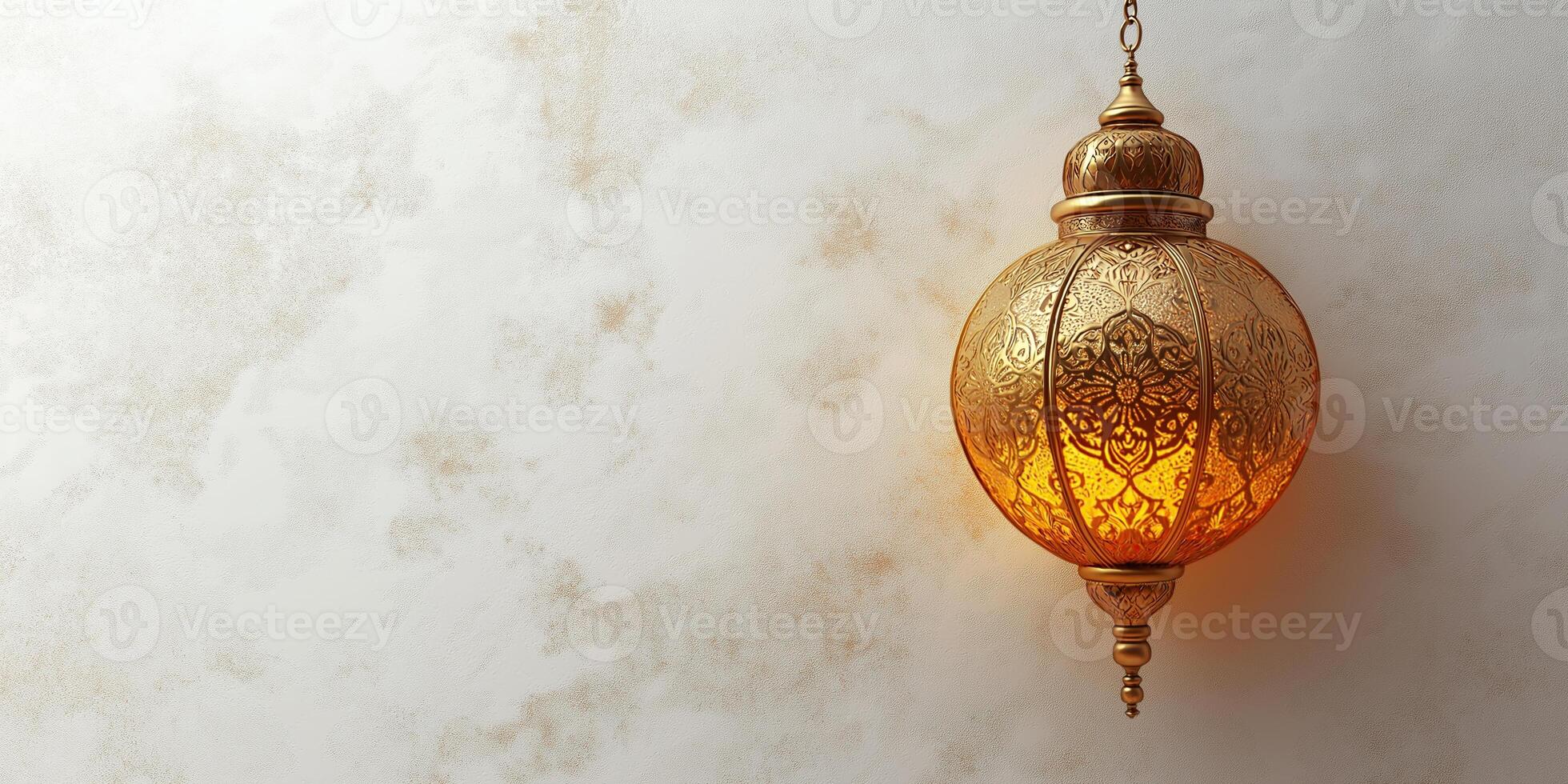 d gold ramadan islam lantern, isolated on a grey background photo
