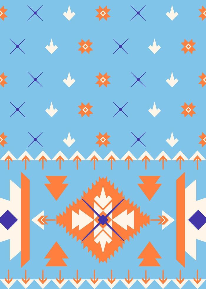 geometric square and triangle shape tribal pattern for fabric, tile and carpet on a blue color background vector