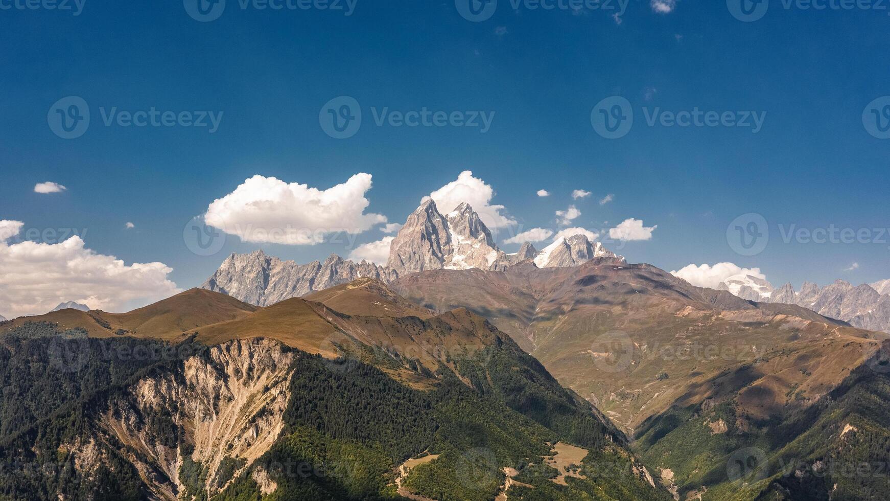 Aerial view of Ushba mountain in Svaneti region of Georgia photo