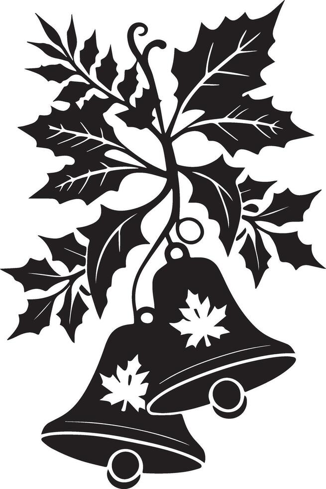Christmas bells with leaves and holly vector