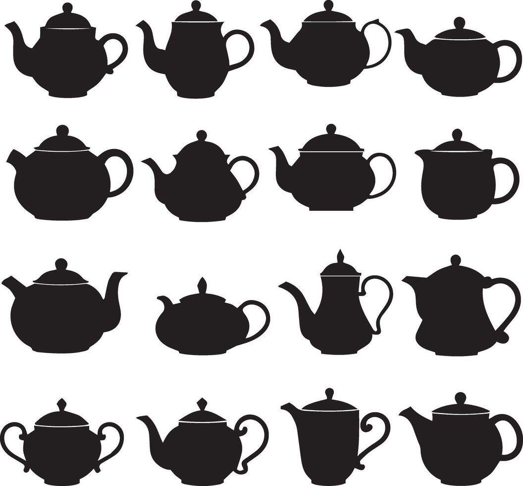 Tea pot silhouette set illustration vector