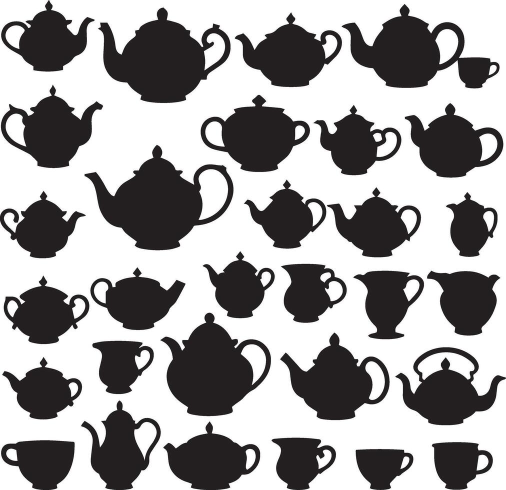 Tea pot silhouette set illustration vector