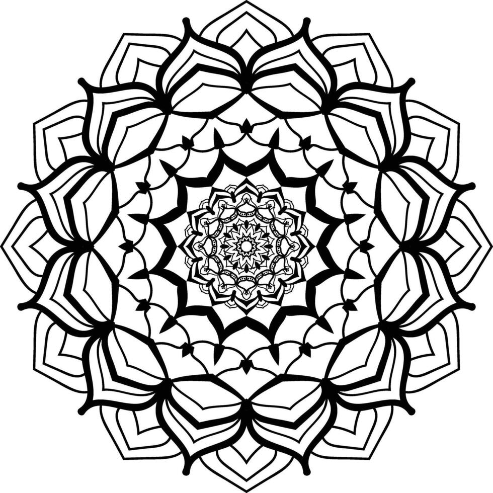 A black and white mandal design with a circular pattern vector