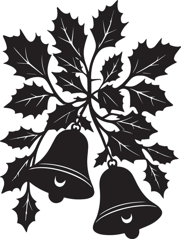 Christmas bells with holly leaves and berries vector