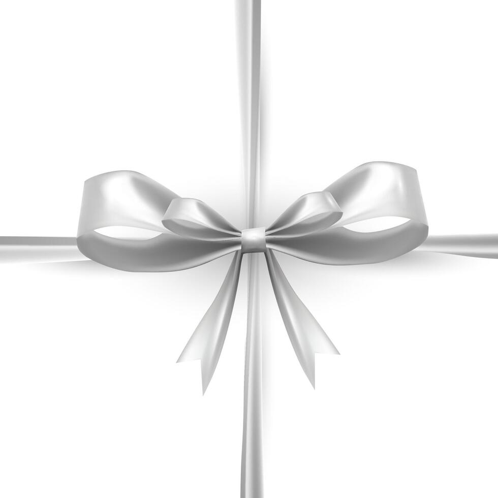 Realistic silver bow with tied ribbons elegance and festivity design isolated on white background for gift packaging, holiday decorations,banner, web, wedding invitations,branding. illustration vector